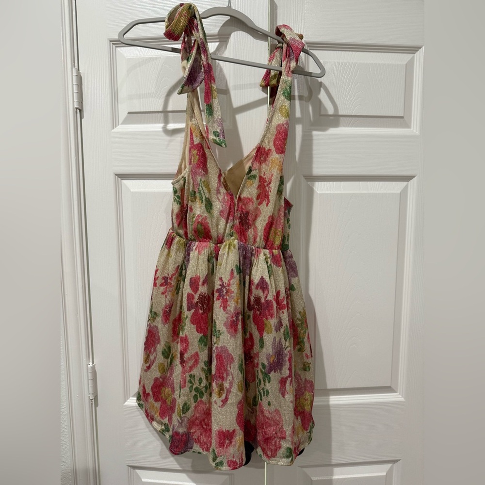 Buddy Love Melanie shoulder tie dress floral and gold glitter